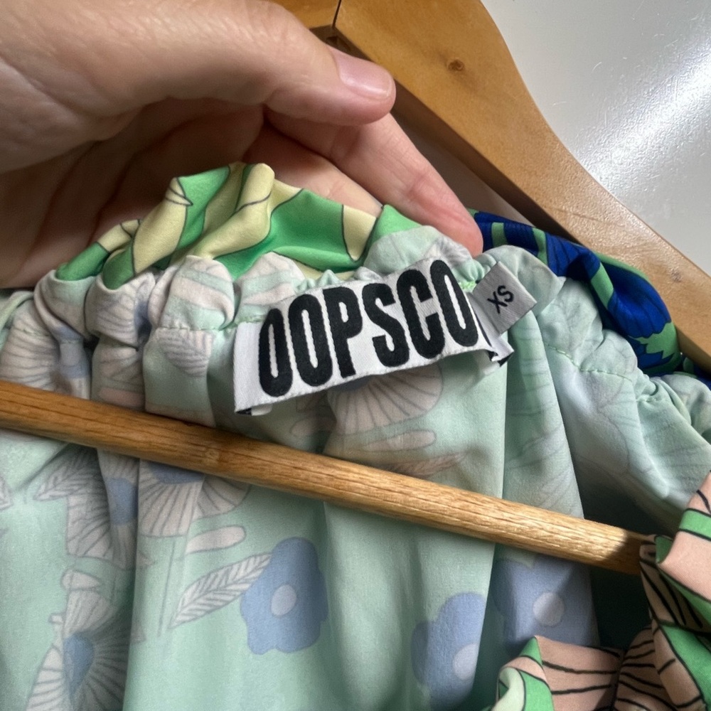 Oopscool NEW Anthropologie Floral Off-Shoulder Dress in Green and Blue size XS - Picture 6 of 11